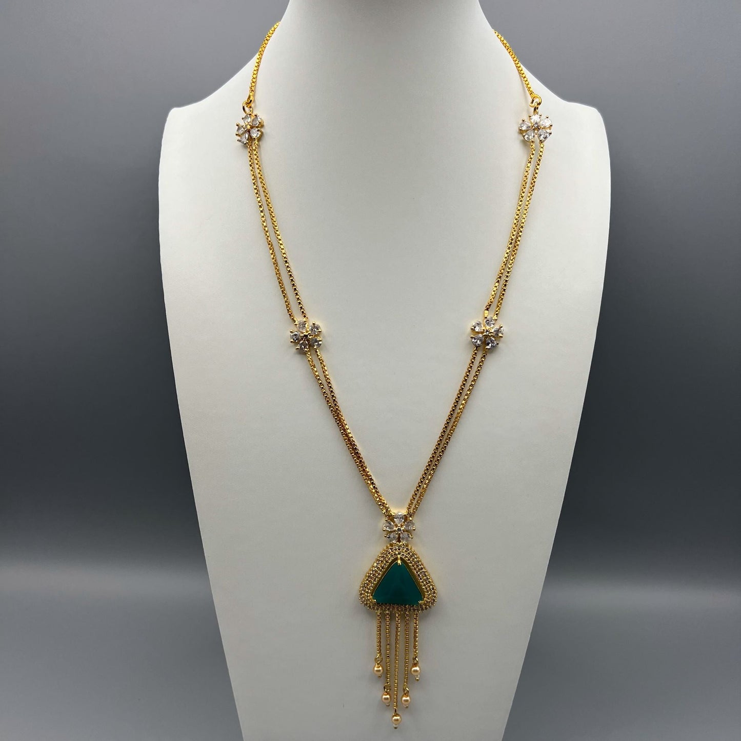 Fashion - Pretty Trendy Style Turquoise Blue AD/CZ Stone Long Pendant Set