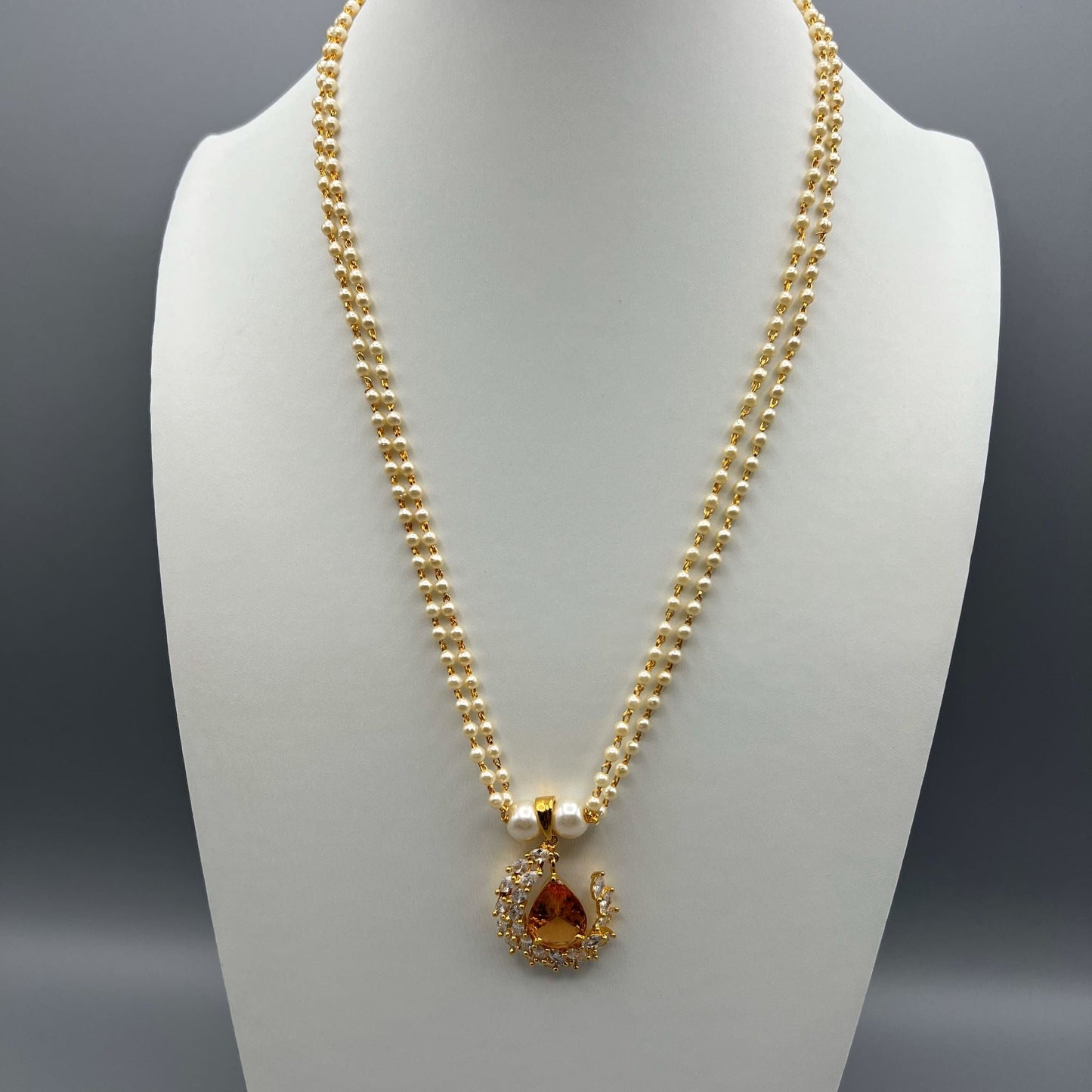 Fashion - Dainty Golden Yellow AD/CZ Stone Pendant Set