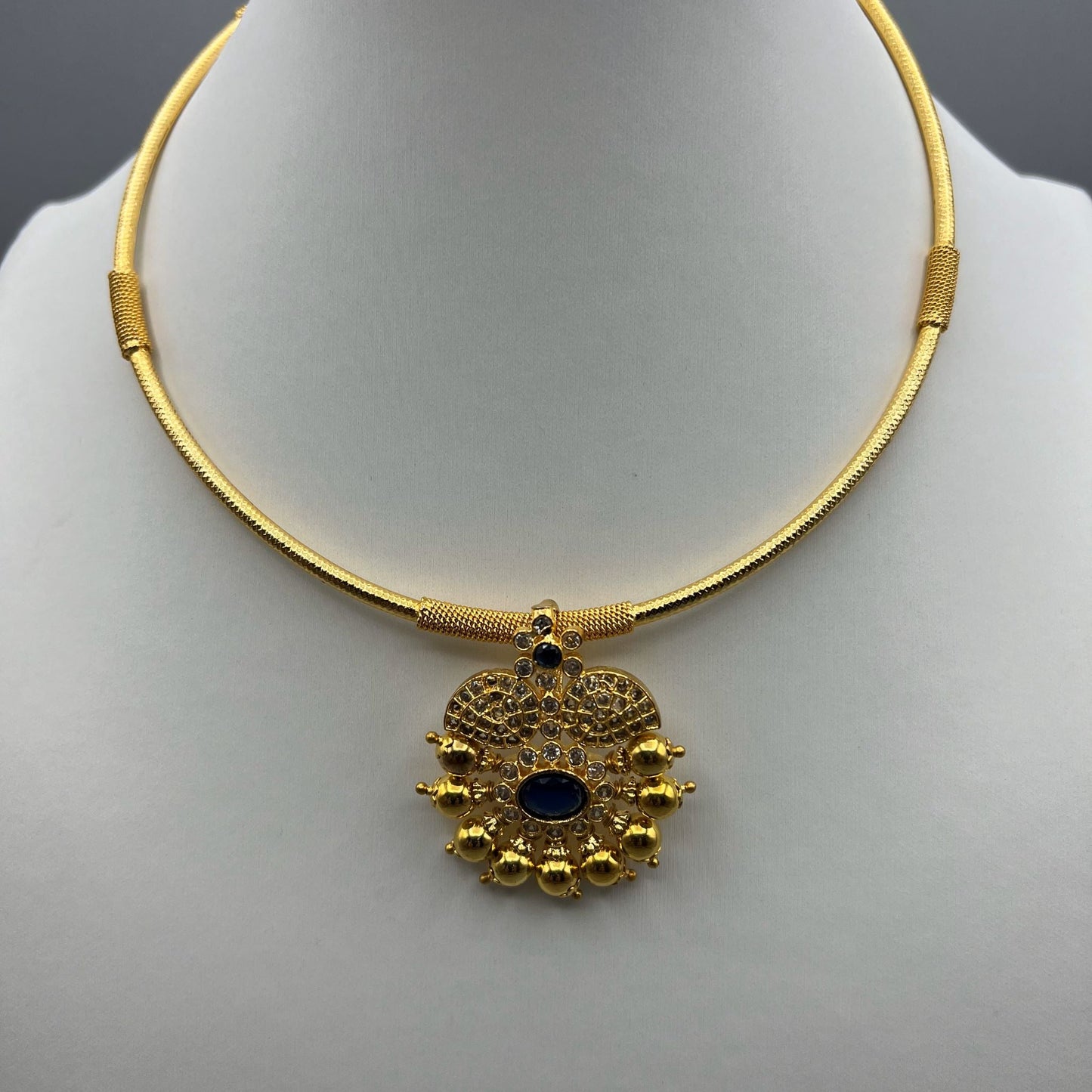 Fashion - Cuff/Hasli Style Navy Blue Antique Traditional Pendant Set