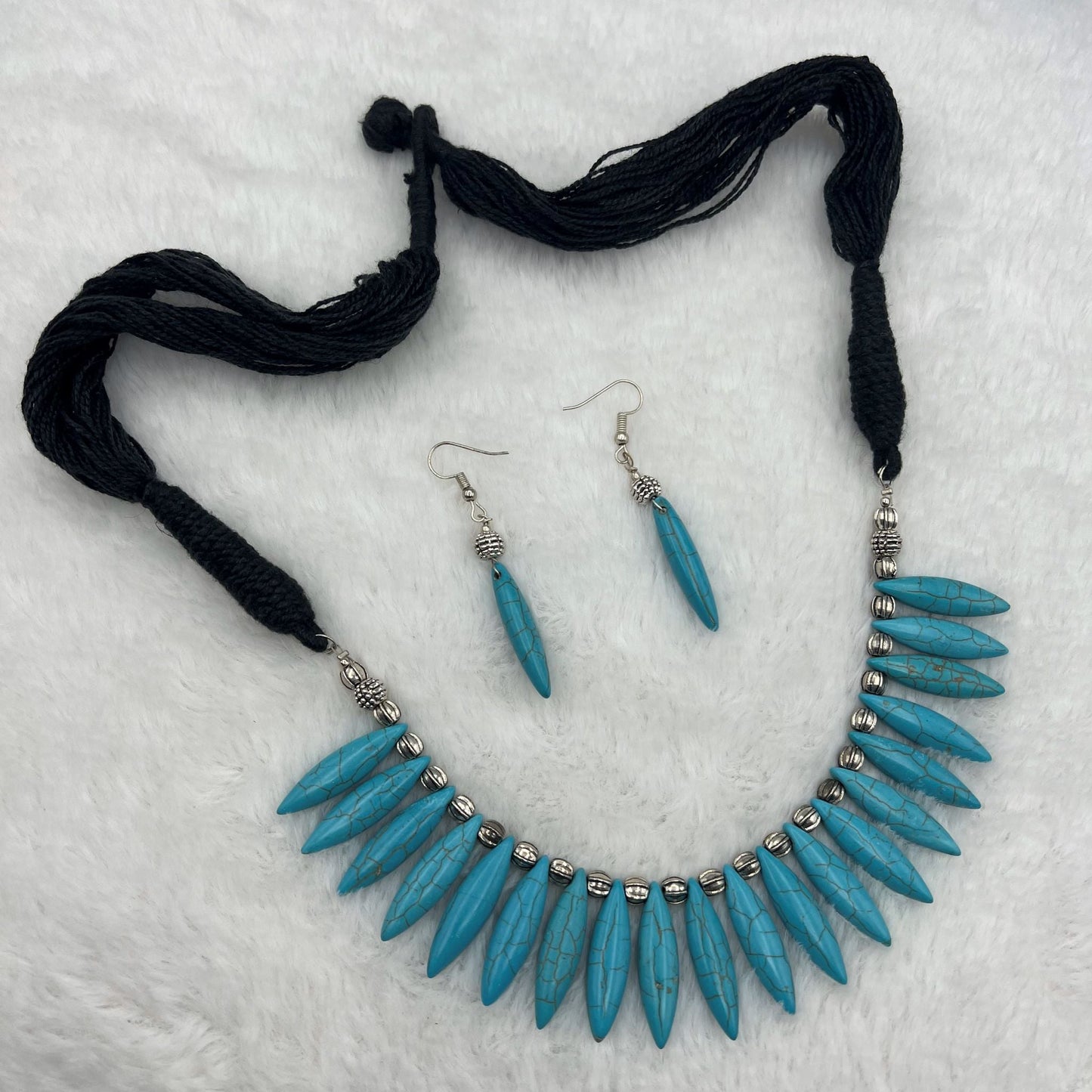 Fashion - Trendy Style Turquoise Blue Oxidized Thread Necklace Set