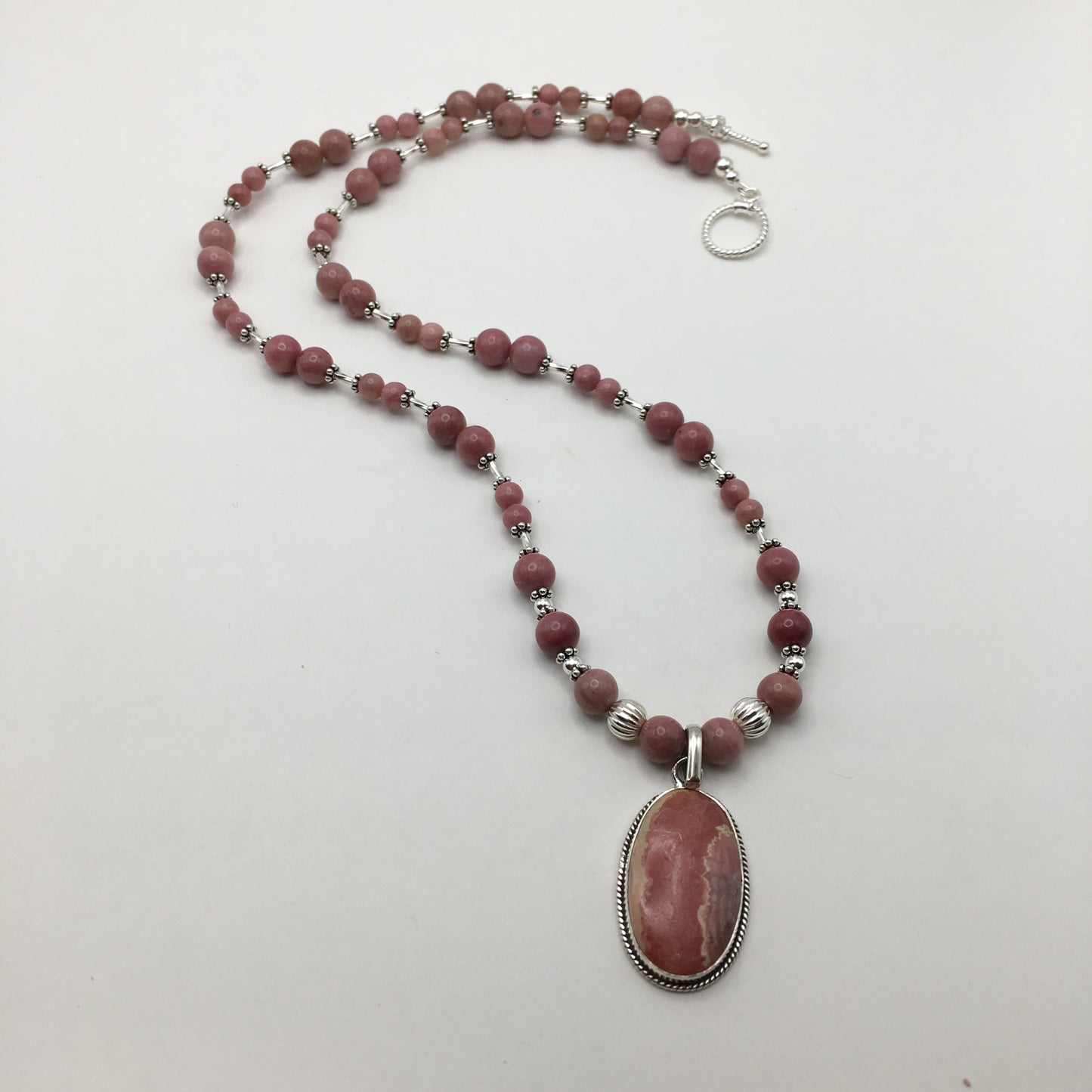 925 Silver Classic Pink Rhodochrosite Single Strand Necklace