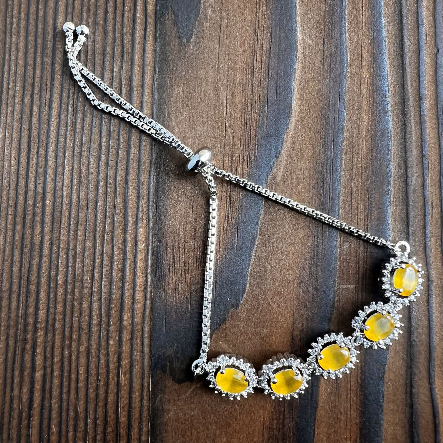 Fashion - Classic Style Yellow Color AD/CZ Bracelet With Rhodium Plating