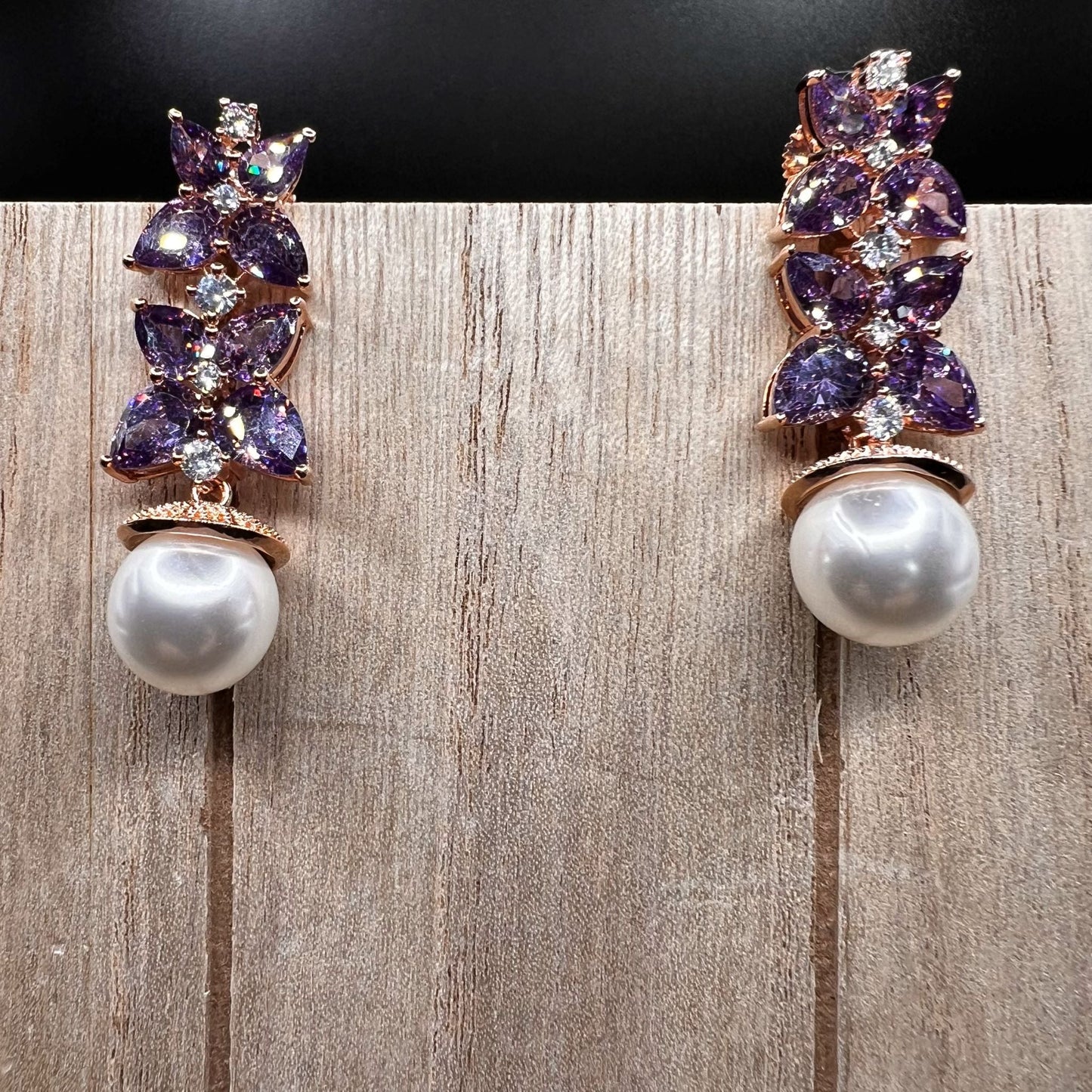 Fashion - Classic Purple Color AD/CZ Stone Dangler Earrings