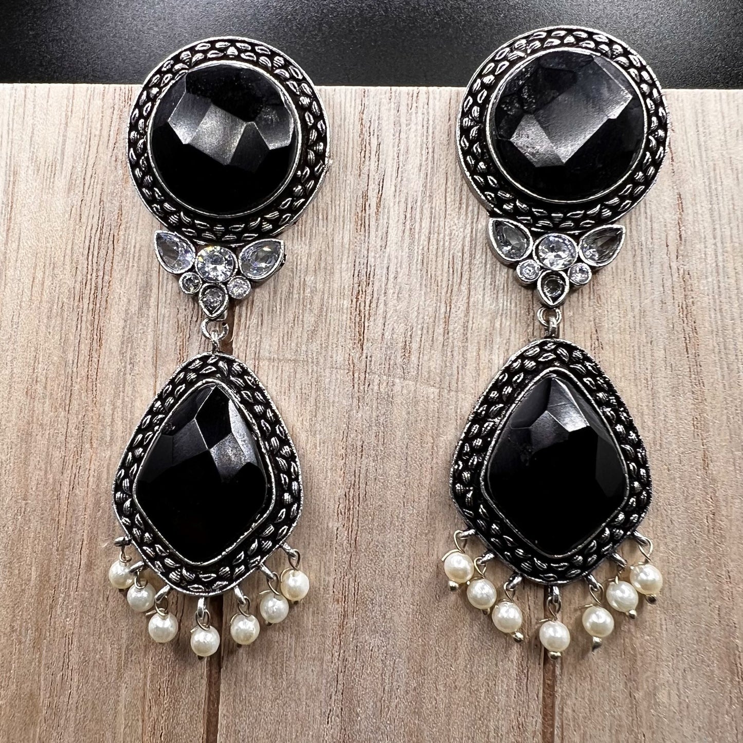 Fashion - Festive Black Color Oxidized/Silver Tone Dangler Earrings
