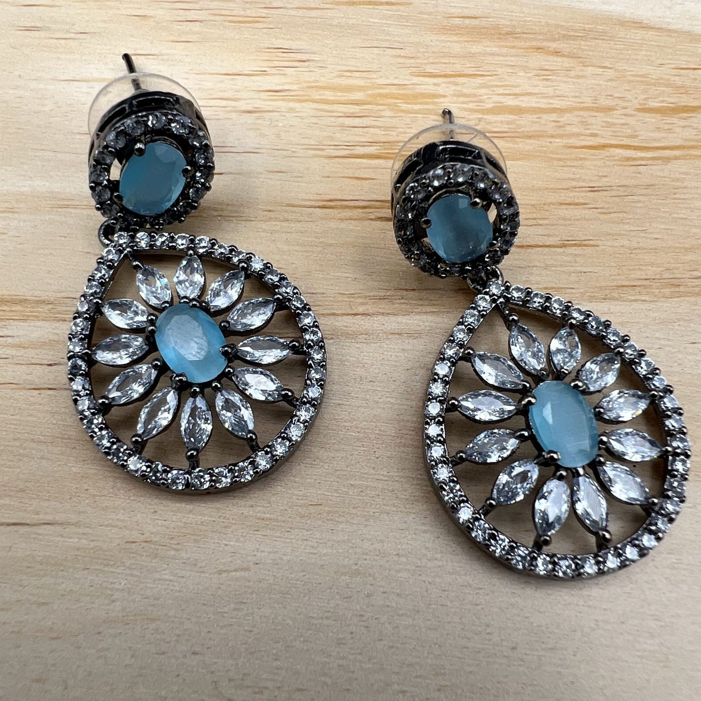 Fashion - Victorian Look Classic Blue Color AD/CZ Stone Dangler Earrings