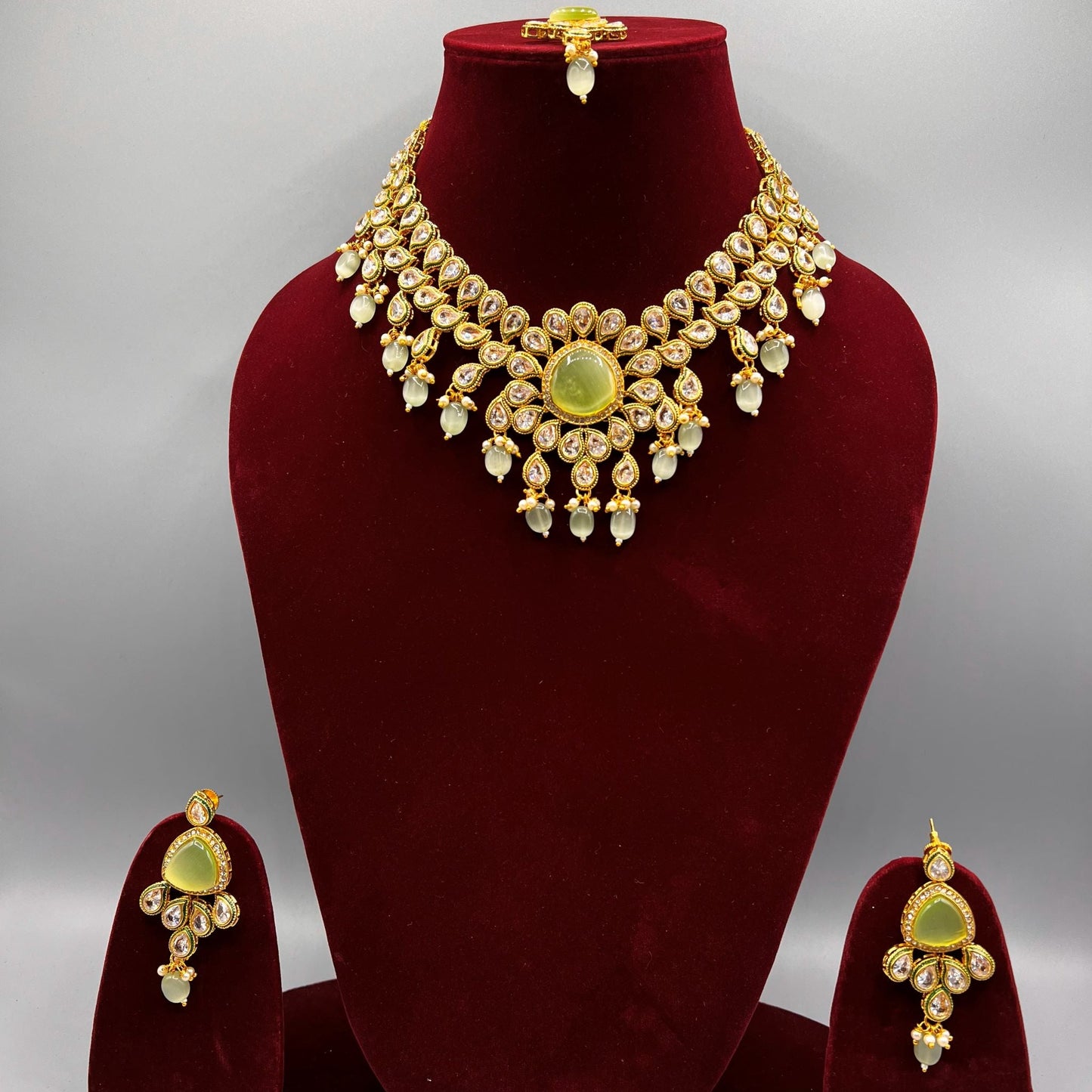 Fashion Premium - Festive Eye Catching Mint Green Monalisa Stone Jewelry Set