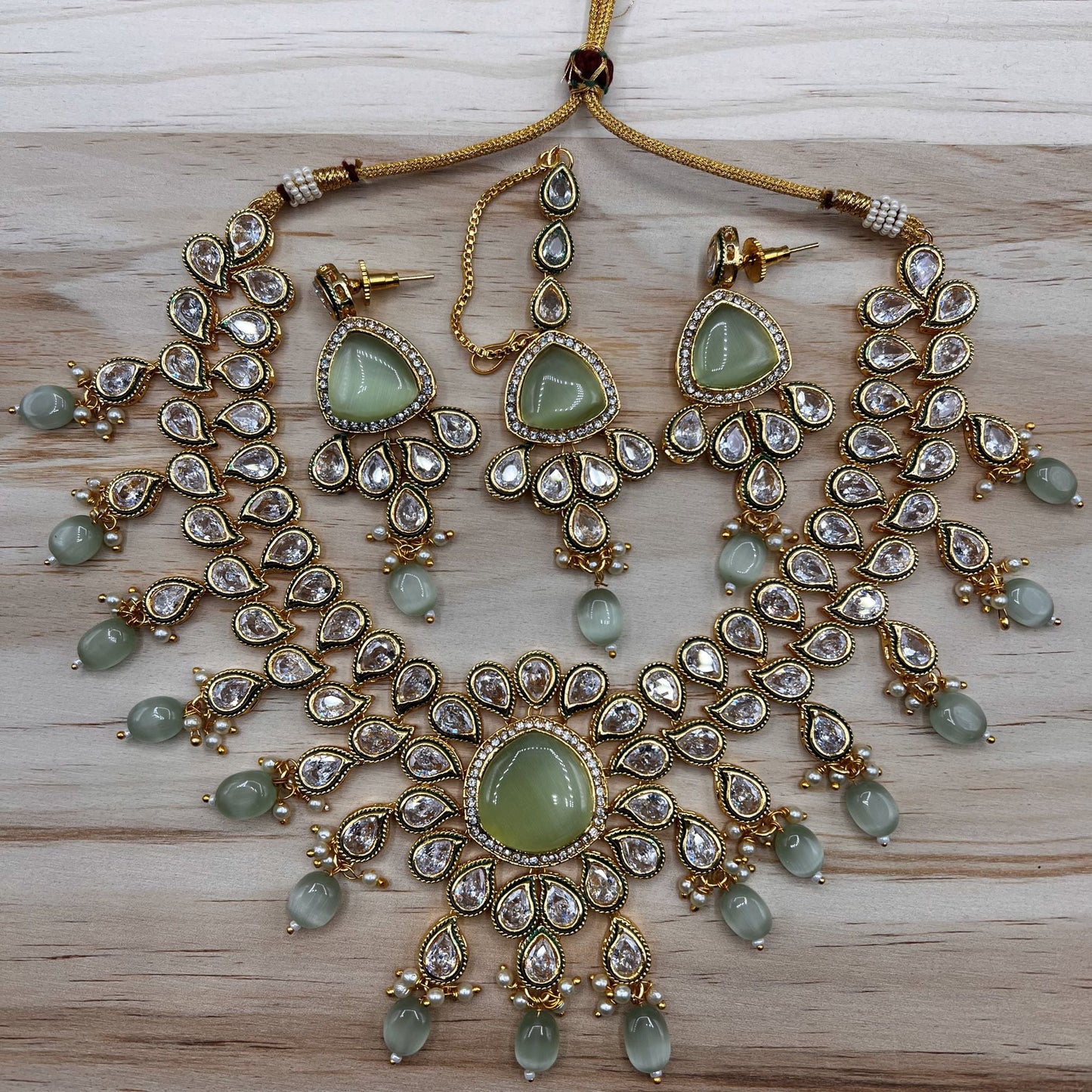 Fashion Premium - Festive Eye Catching Mint Green Monalisa Stone Jewelry Set