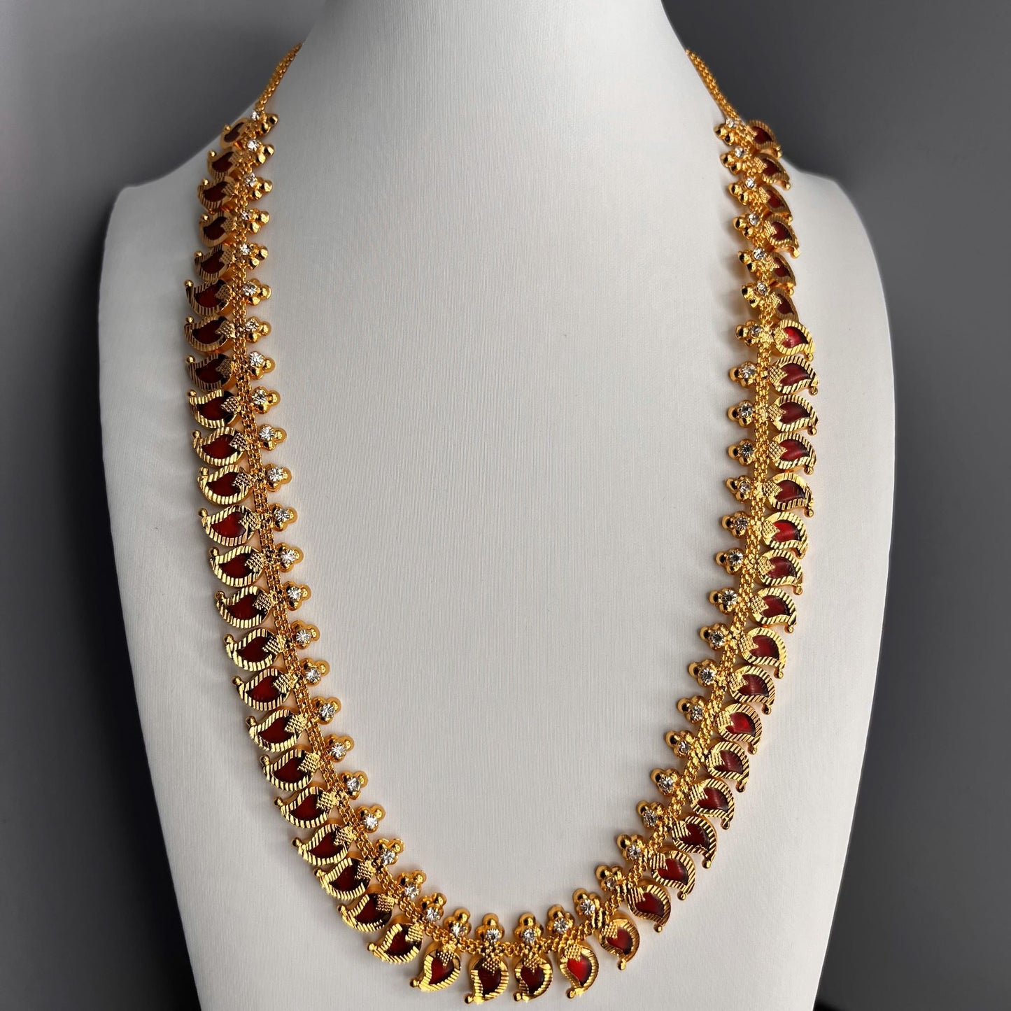 Fashion Premium - Classic Red Mango Motif Design Antique Traditional Long Necklace Set