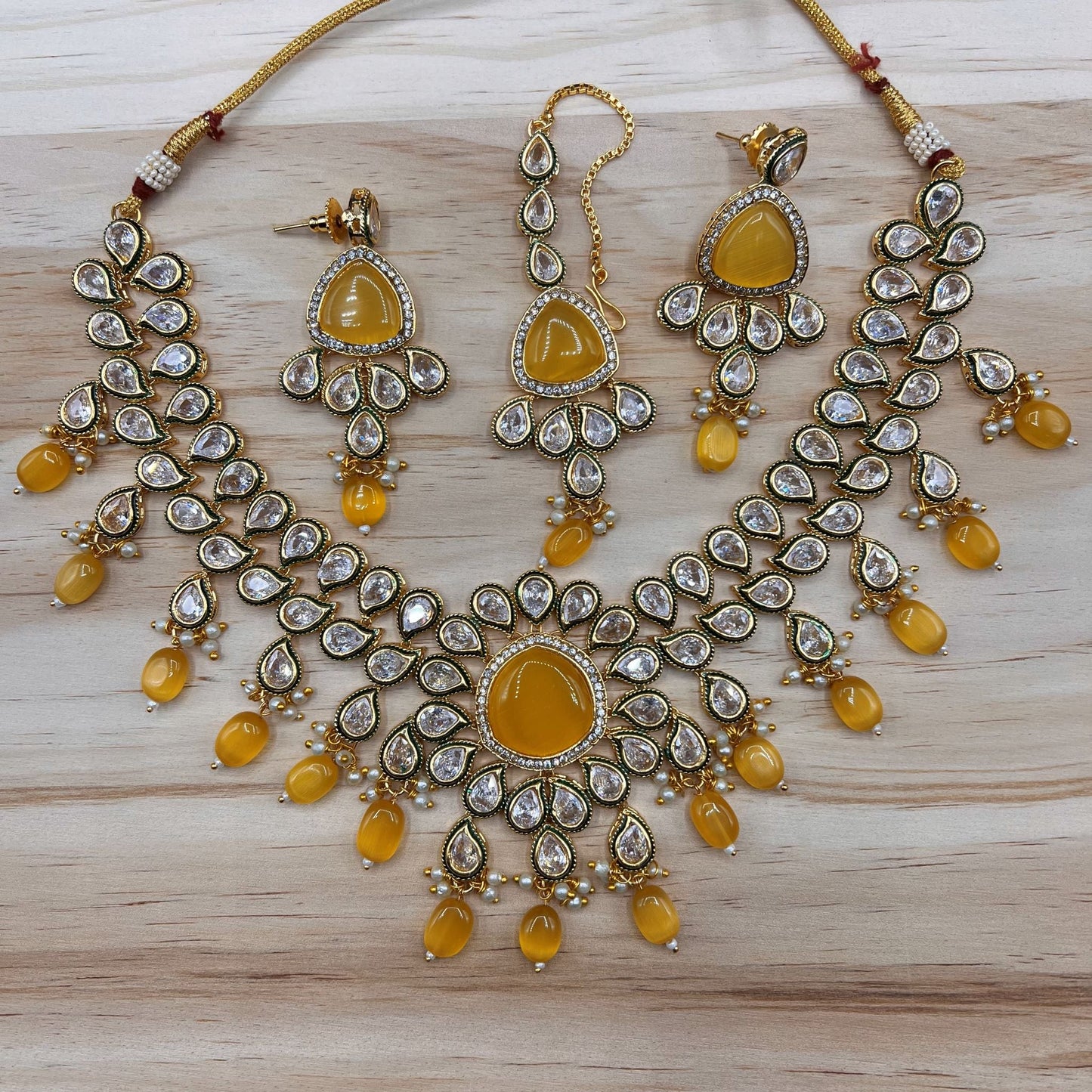 Fashion Premium - Statement Traditional Yellow Monalisa Stone Jewelry Set