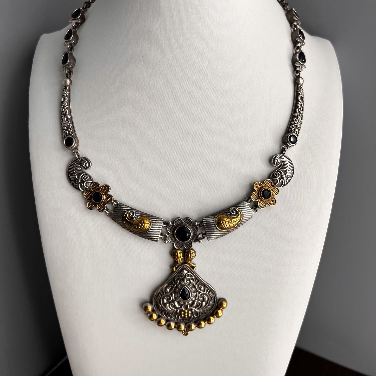 Fashion - Unique Trendy Blue Oxidized Dual Tone Necklace Set