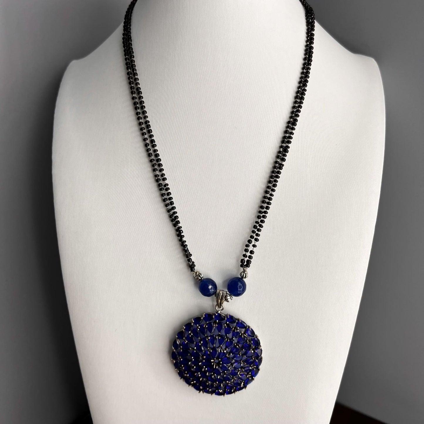 Fashion - Pretty Indigo Blue Oxidized Mangalsutra Necklace Set
