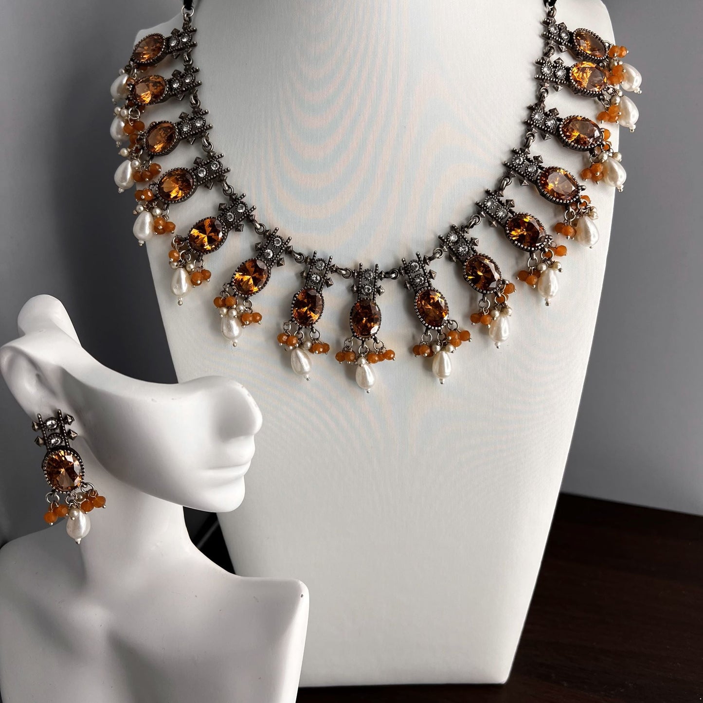 Fashion - Victorian Style Orange Dark Oxidized Necklace Set