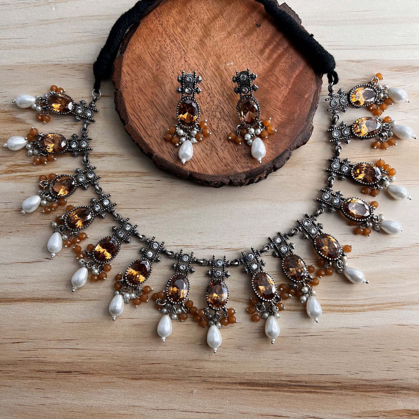Fashion - Victorian Style Orange Dark Oxidized Necklace Set