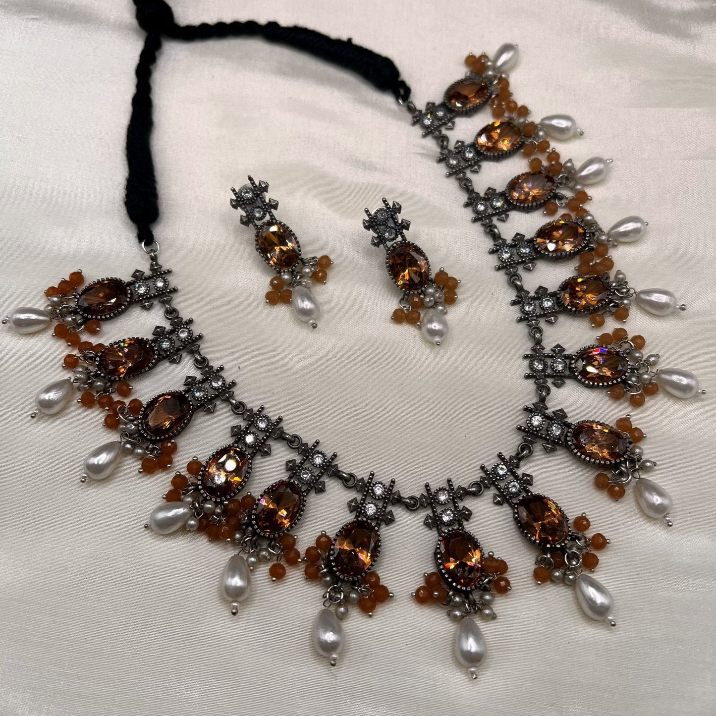 Fashion - Victorian Style Orange Dark Oxidized Necklace Set