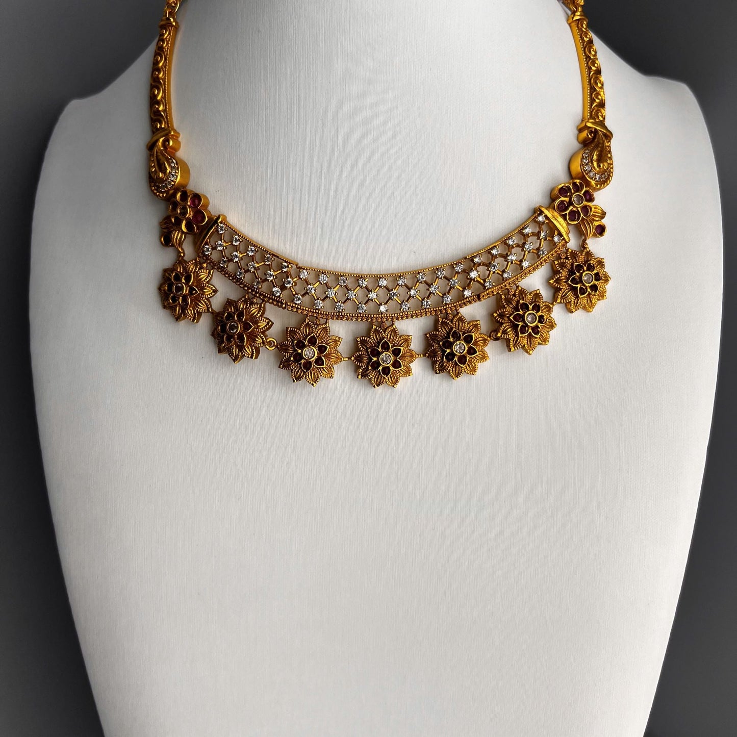 Fashion Premium - Unique Ruby Pink Antique Traditional Necklace Set