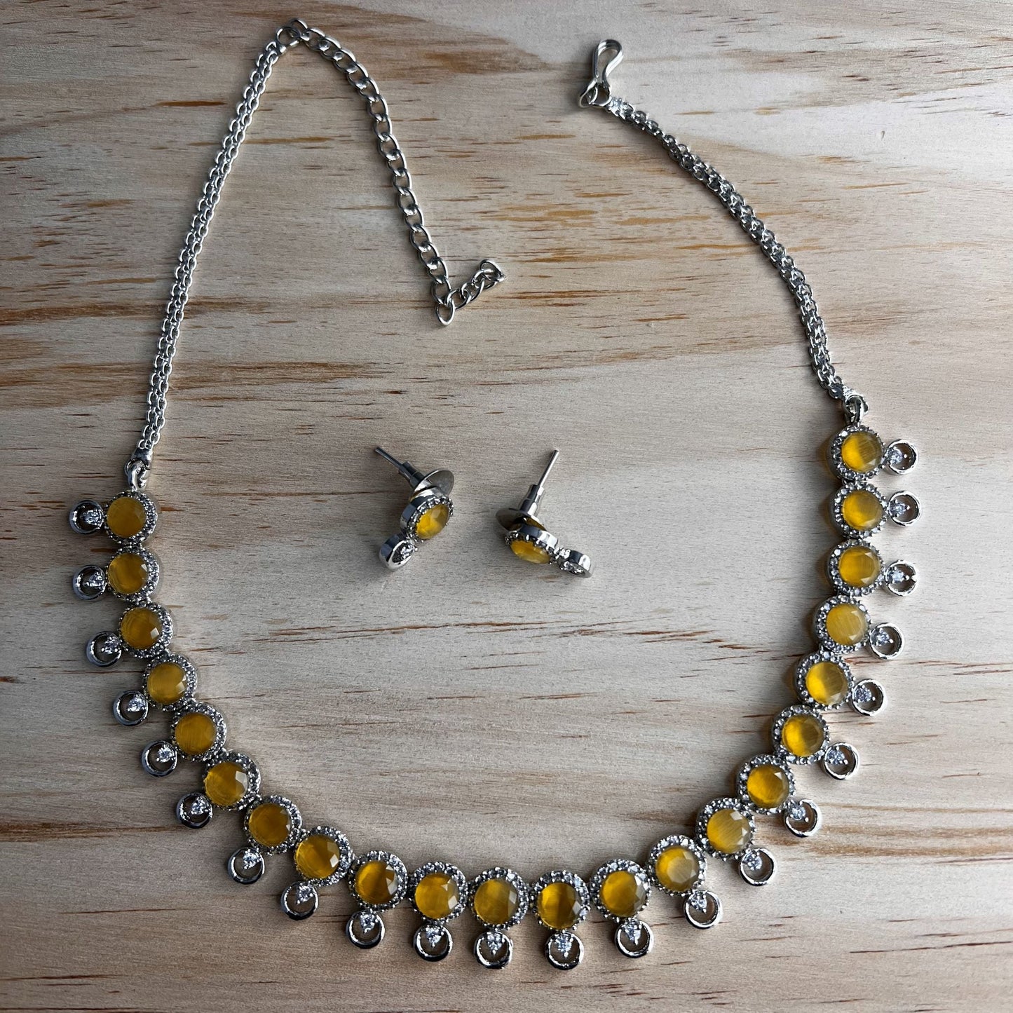 Fashion - Dainty Style Yellow AD/CZ Stone Necklace Set