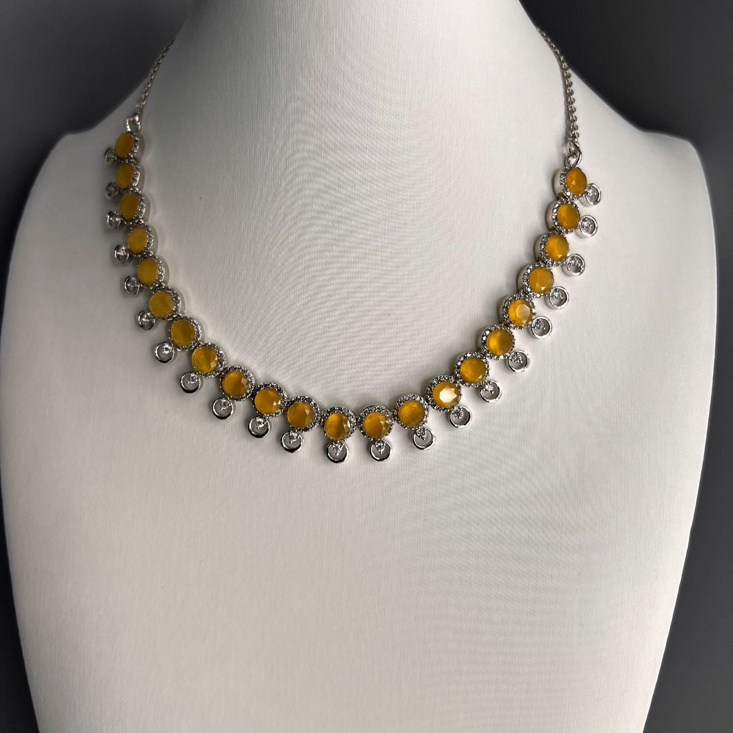 Fashion - Dainty Style Yellow AD/CZ Stone Necklace Set