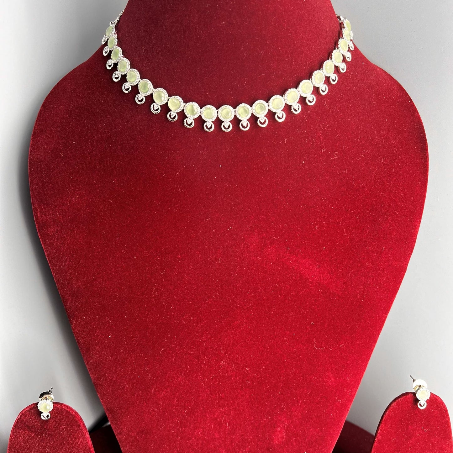 Fashion - Dainty Style Light Green AD/CZ Stone Necklace Set