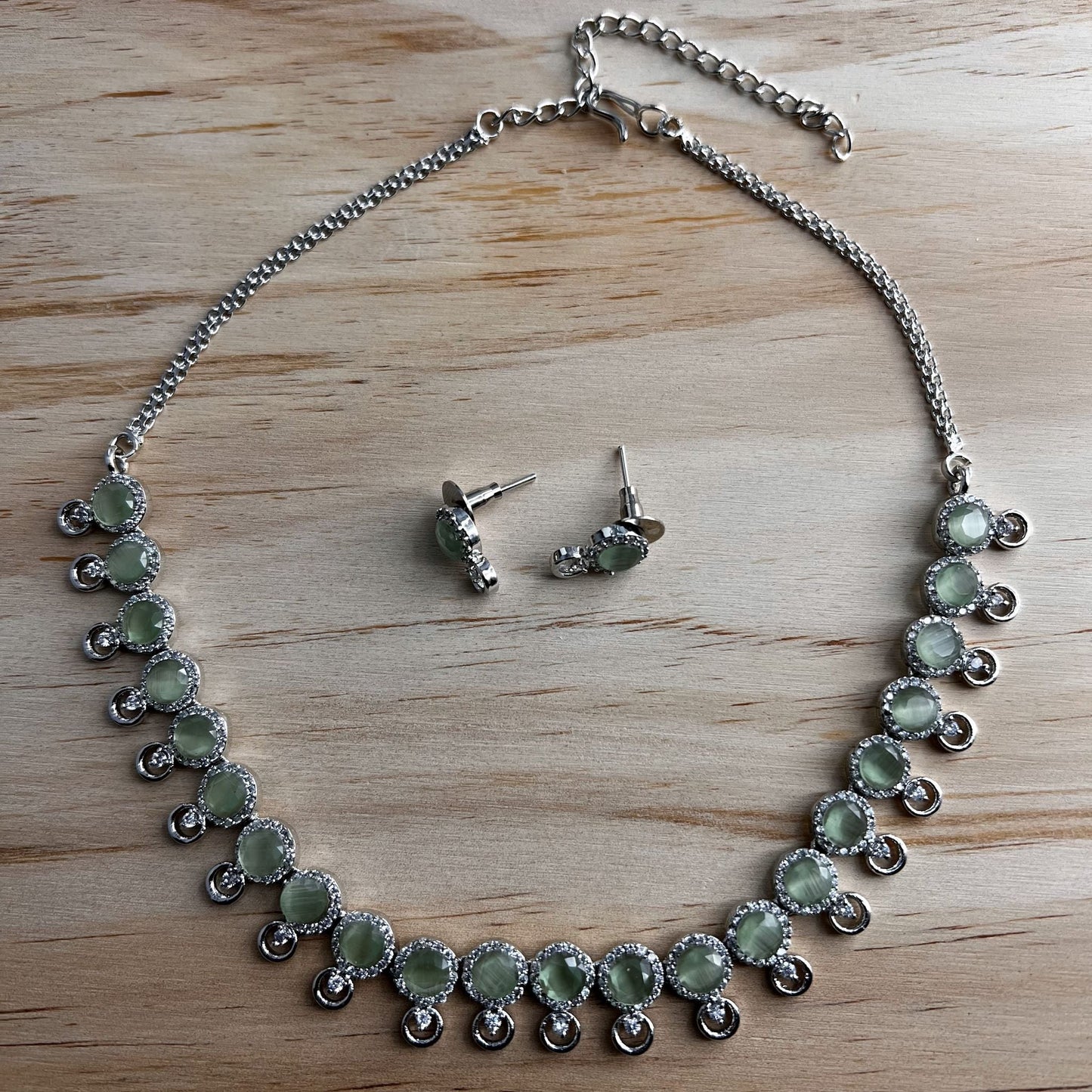 Fashion - Dainty Style Light Green AD/CZ Stone Necklace Set