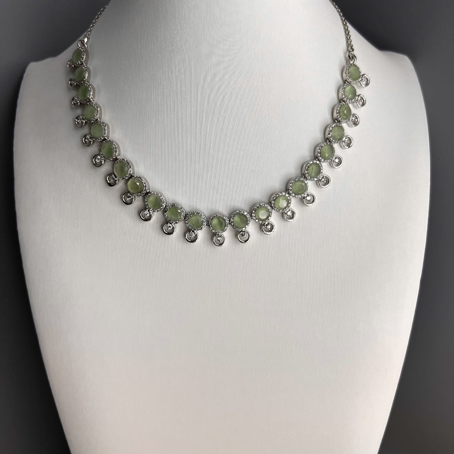 Fashion - Dainty Style Light Green AD/CZ Stone Necklace Set