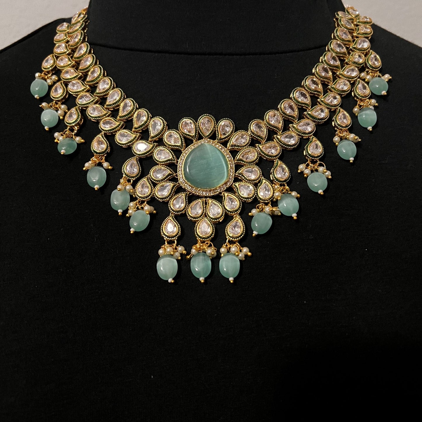 Fashion Premium - Statement Traditional Aqua Blue Monalisa Stone Jewelry Set