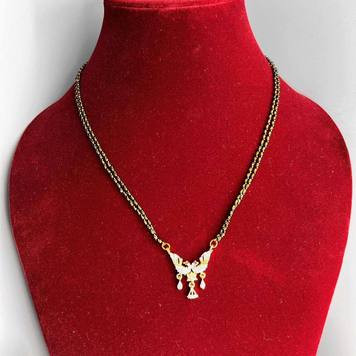 Fashion - Peacock Design Ruby Pink, White Antique Traditional Mangalsutra Necklace Only