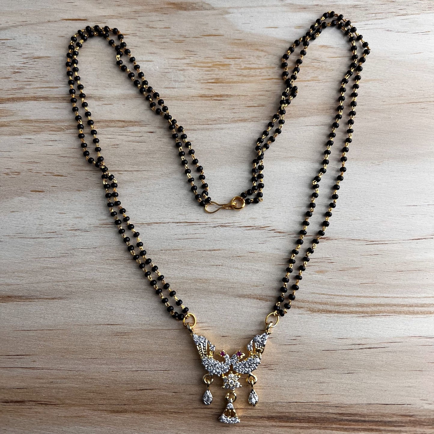Fashion - Peacock Design Ruby Pink, White Antique Traditional Mangalsutra Necklace Only