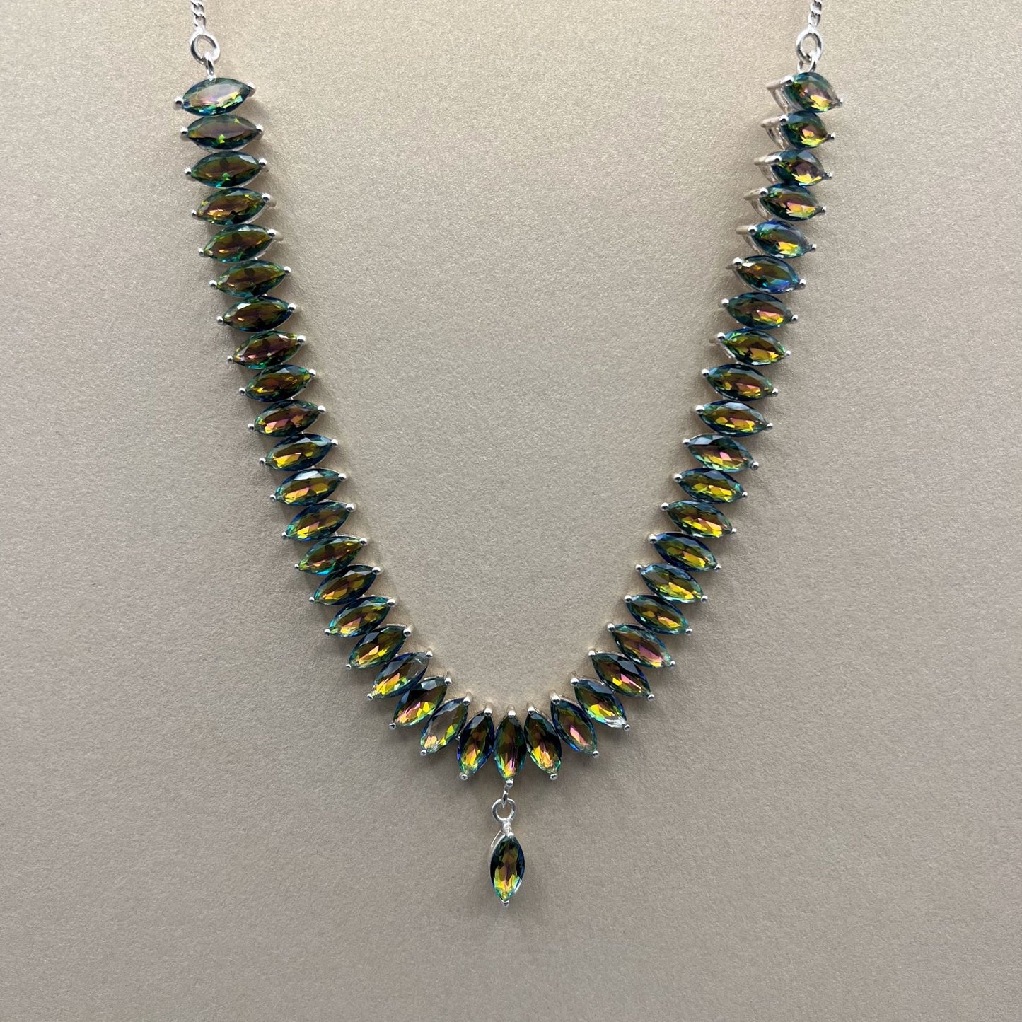 925 Silver Classic Rainbow Mystic Topaz Cut Stone Jewelry Set