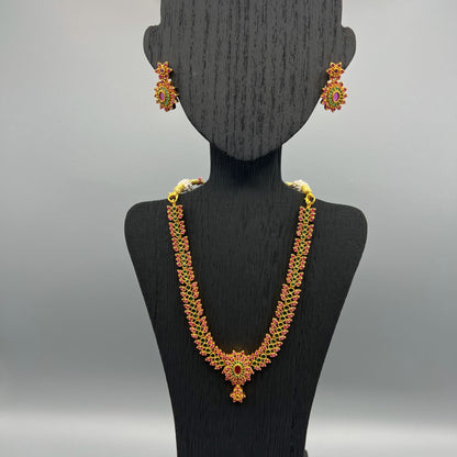 Fashion - Ethnic Design Classic Ruby Pink & Green Antique Traditional Necklace Set