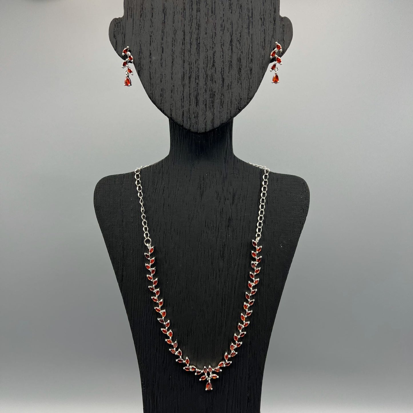 Fashion - Dainty Dark Orange AD/CZ Stone Necklace Set