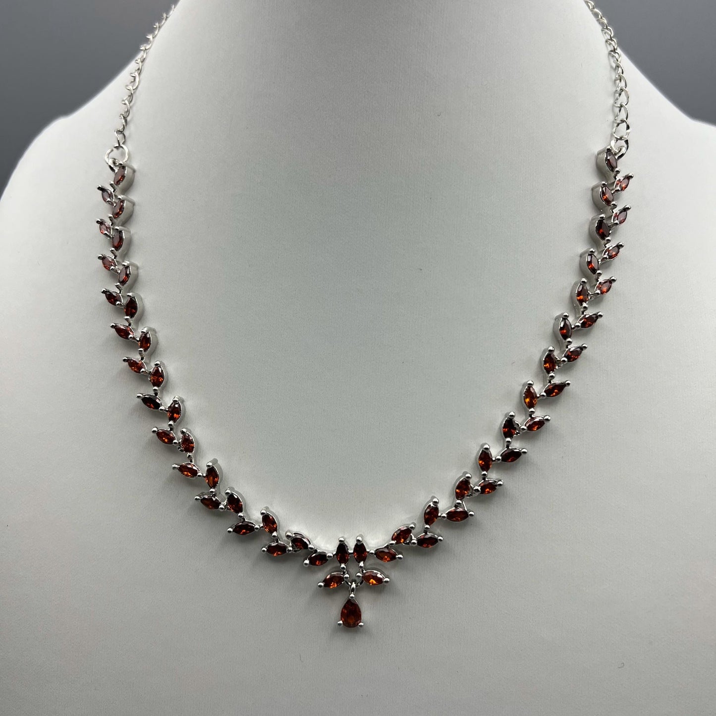 Fashion - Dainty Dark Orange AD/CZ Stone Necklace Set