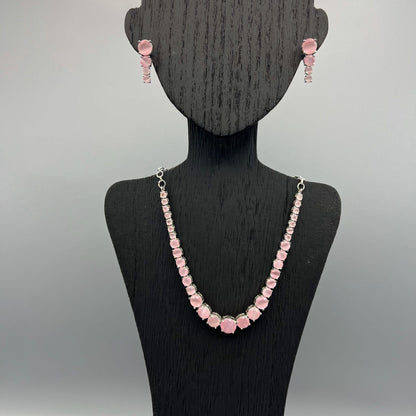 Fashion - Simplistic Pink AD/CZ Stone Necklace Set