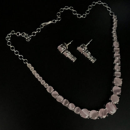 Fashion - Simplistic Pink AD/CZ Stone Necklace Set