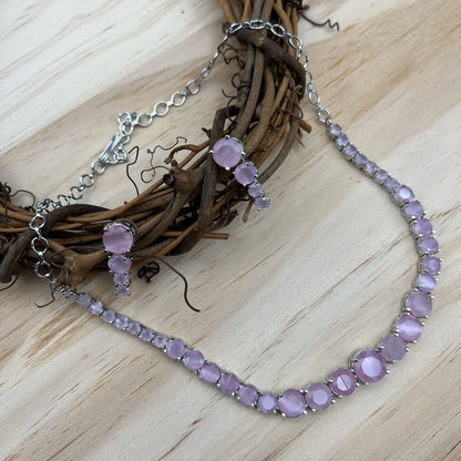 Fashion - Simplistic Pink AD/CZ Stone Necklace Set