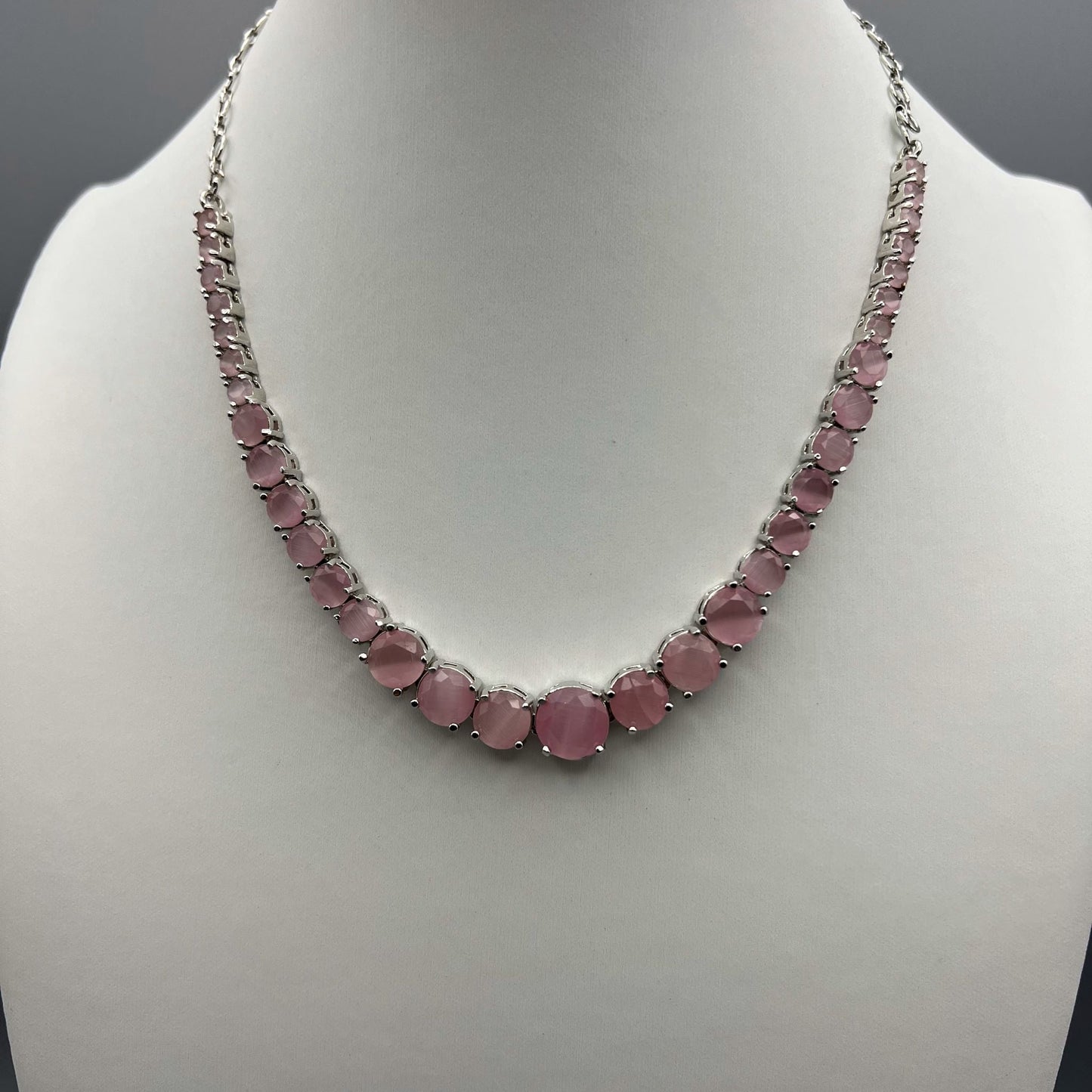 Fashion - Simplistic Pink AD/CZ Stone Necklace Set