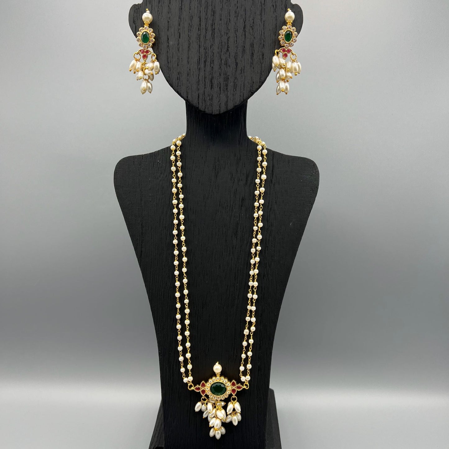 Fashion - Traditional Design Pearl, Green & Red Antique Traditional, Bead Mix Necklace Set