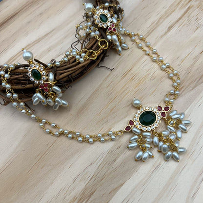 Fashion - Traditional Design Pearl, Green & Red Antique Traditional, Bead Mix Necklace Set