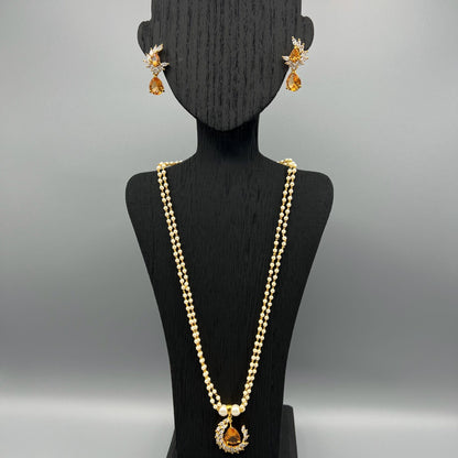 Fashion - Dainty Golden Yellow AD/CZ Stone Necklace Set