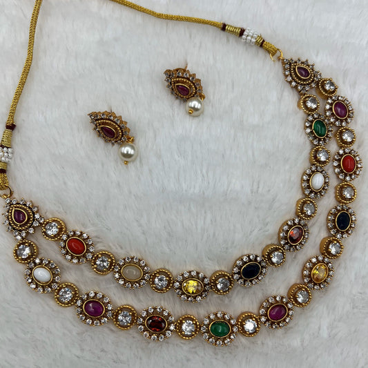 Fashion - Best Seller Classic Style Multi Color Antique Traditional Necklace Set With Matte Gold Tone Plating