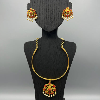 Fashion - Classic Style Coral Red Antique Traditional Necklace Set