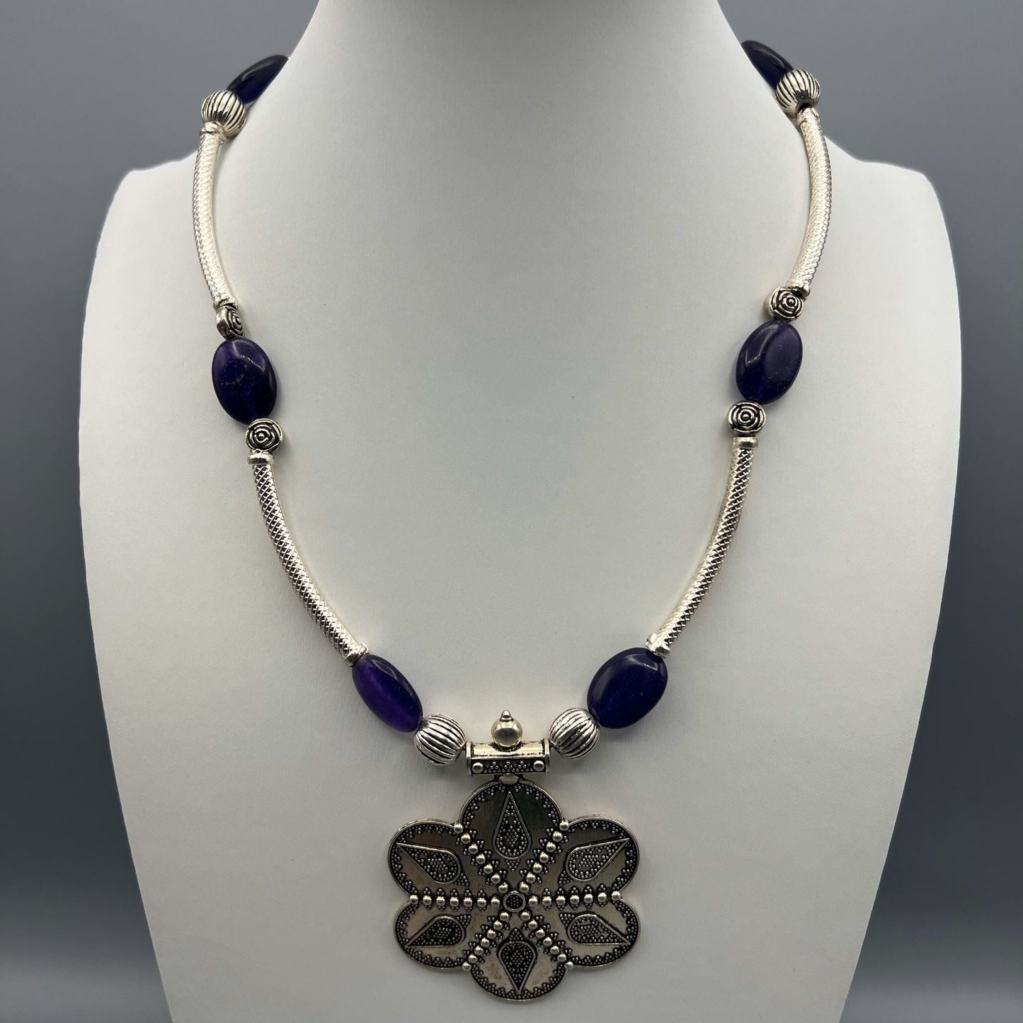 Fashion - Cuff/Hasli Style Purple Oxidized Necklace Set