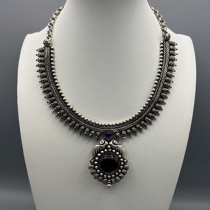 Fashion - Classic Peacock Design Purple Oxidized Necklace Set