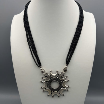 Fashion - Trendy Half Moon Design Black Oxidized, Bead Mix Necklace Set