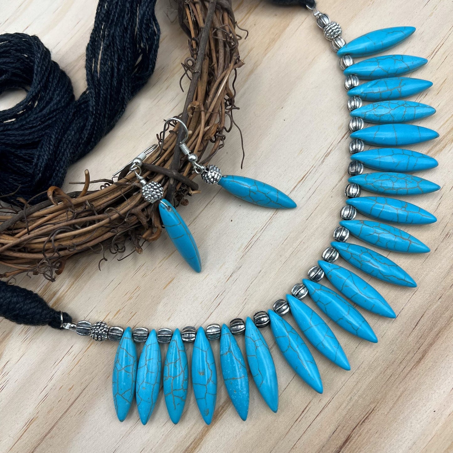 Fashion -  Trendy Style Turquoise Blue Oxidized Thread Necklace Set