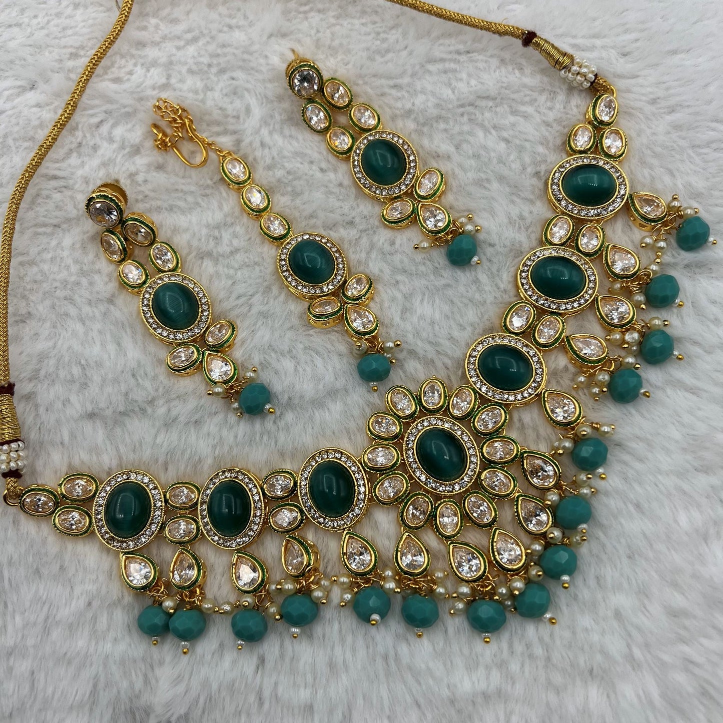 Fashion - Eye Catching Elegant Turquoise Blue Monalisa Stone Choker Jewelry Set