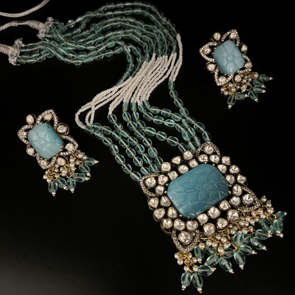 Fashion - Exclusive Designer Festive Blue Kundan, Bead Mix Necklace Set