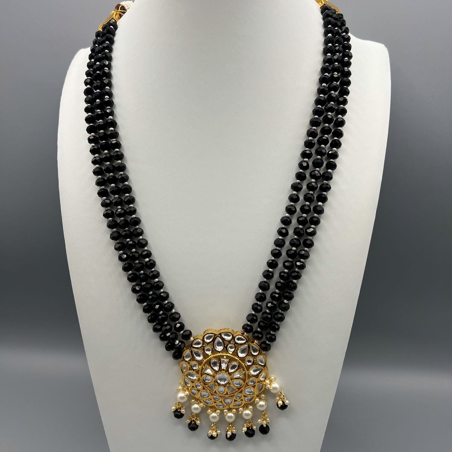 Fashion - Exclusive Designer Black Bead Kundan, Bead Mix Necklace Set