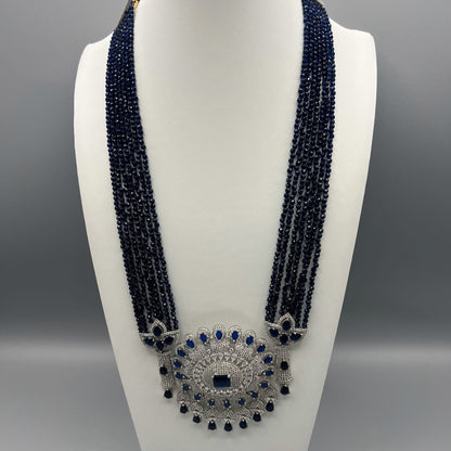 Fashion - Exclusive Eye Catching Pendant & Blue AD/CZ Stone, Bead Mix Necklace Set