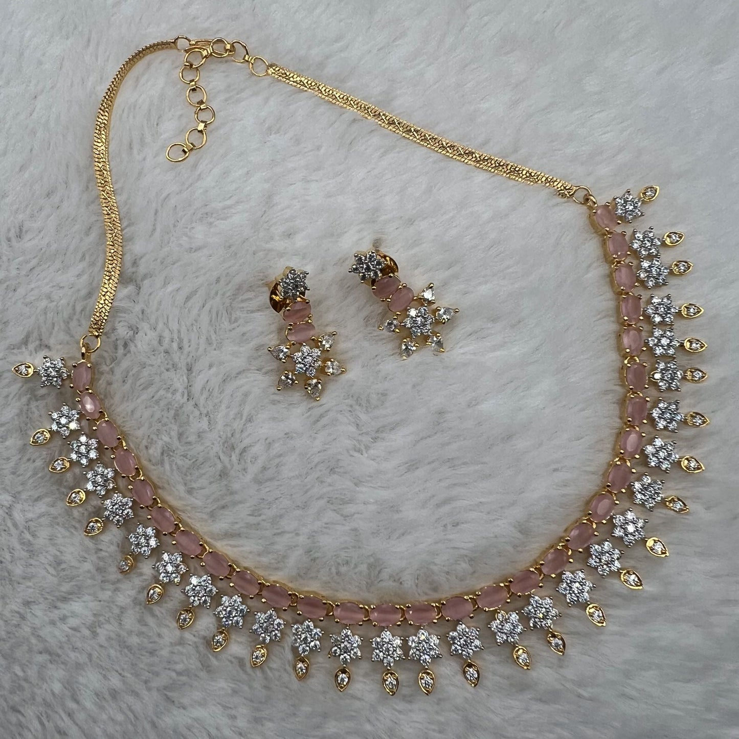 Fashion - Elegant Pink AD/CZ Stone Necklace Set