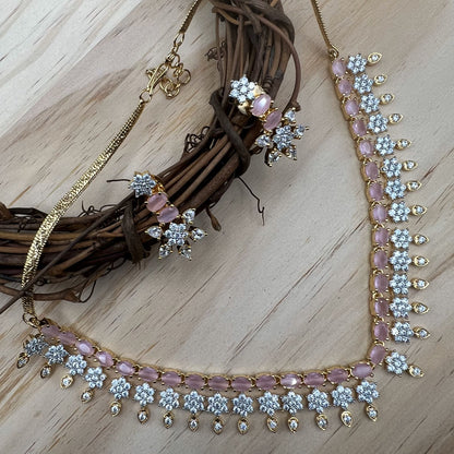 Fashion - Elegant Pink AD/CZ Stone Necklace Set